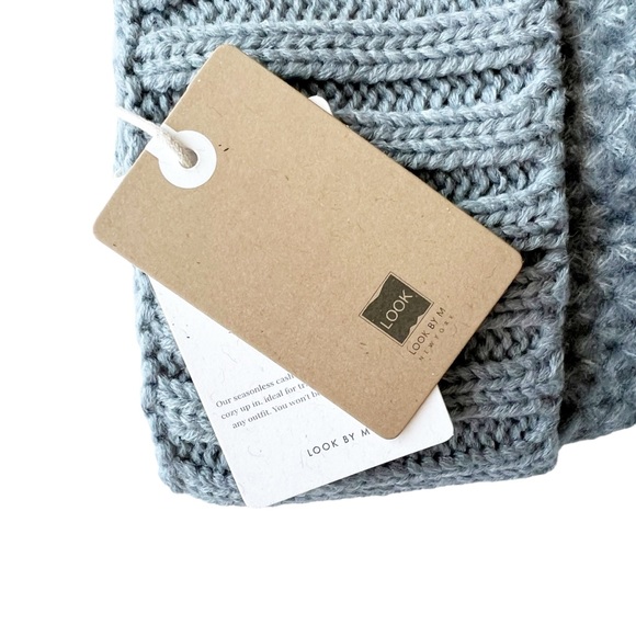 Look Cashmere Blue Grey Chunky Knit Lined Pom Pom Beanie | NWT - Picture 6 of 9